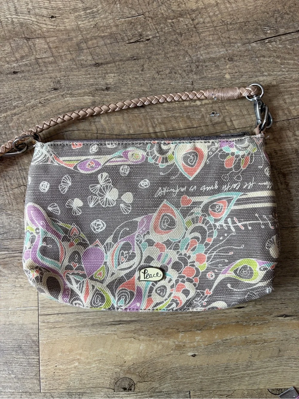 Sakroots Campus Peace Love Song Sequin Crossbody Purse Bag